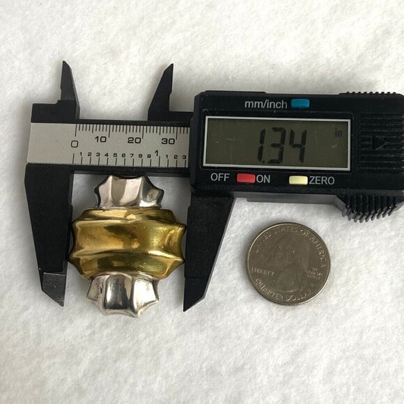 VTG Sterling Silver 925 Taxco Modernist Brass Accent Hollow Clip On Earrings - Picture 11 of 14